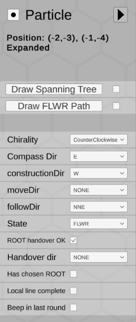 Particle Panel with status info buttons in Simulation Mode